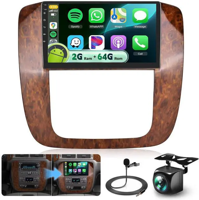 Main image of 4Core+64G Car Radio for Chevy Silverado GMC Yukon Tahoe Suburban 2007-2013 Stereo Upgrade with DSP Wireless Carplay/Android Auto, 9" IPS Touch Screen Radio Bluetooth FM/RDS SWC Backup Camera