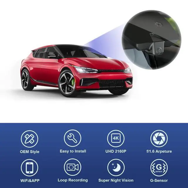 Alt view image 3 of 6 - 4K Dash Cam Compatible with Kia EV6 2022-2025 GT GT-Line Light Long Range Wind, OEM Factory Look, UHD 2160P Video, Loop Recording, Built-in WiFi & APP, G-Sensor, Easy to Install, 64GB Card