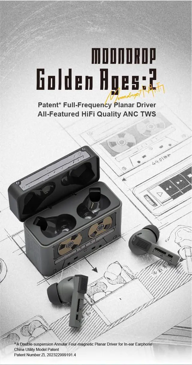 Alt view image 2 of 6 - Golden Ages 2 MD-TWS-039 TWS Earphone ANC Bluetooth 6.0 LDAC VDSF Adjustable Output Gain Gaming Headphones