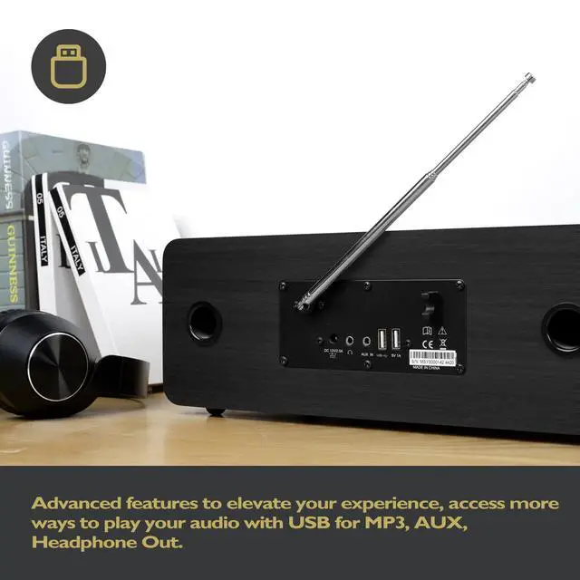 Alt view image 4 of 5 - MS5 CD Player,Internet Radio, Spotify, Bluetooth, FM Stereo, Black | 2.4in colour display, 40 presets, remote control, wooden cabinet, headphone jack, EQ modes, remote