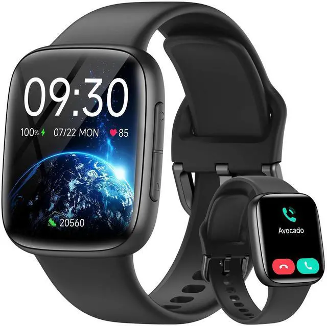Main image of Smart Watch for Men/Women, 1.85" AMOLED Screen Fitness Tracker | for iPhone/Android/Samsung, Answer/Make Call, Heart Rate/Sleep/SpO2, 3ATM Waterproof, 120+ Sport Modes, AI Voice, Black