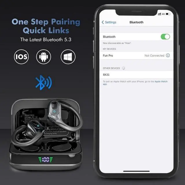 Alt view image 4 of 6 - Wireless Earbuds, Sports Bluetooth Headphones, 75Hrs Playtime Ear Buds with LED Power Display, Noise Canceling Headset, IPX7 Waterproof Earphones for Workout/Running