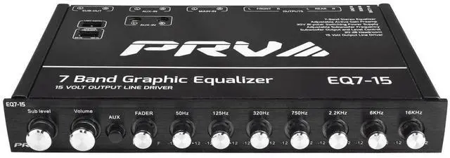 Alt view image 5 of 6 - EQ7-15 7 Band Graphic Equalizer 15 Volt RCA Line-Level Output with Fader and Subwoofer Level Control for Car Audio