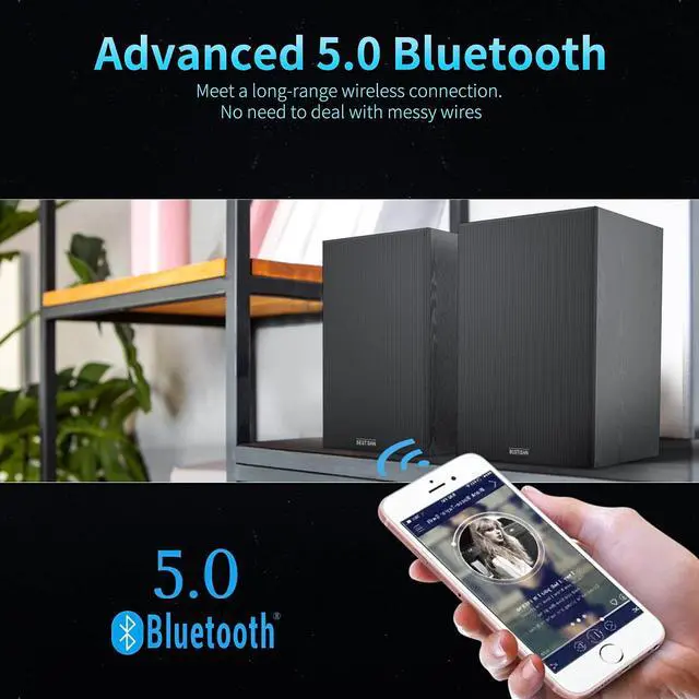 Alt view image 3 of 6 - 4 Inch Powered Bookshelf Speakers with Deep Bass, Bluetooth 5.0 Studio Monitor Speakers, 2.0 Neared Field Audio Speakers with 2 RCA Line Input, Set of 2 Black-New Model