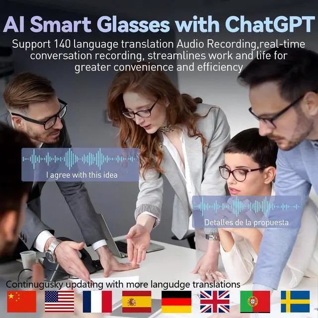 Alt view image 4 of 6 - AI Smart Glasses with Camera,800W Camera Glasses for Men and Women,Recording Glasses with Cameras,Replaceable Lenses/Real-Time Translation/Voice Control,Music Playback for Travel/Outdoor/Business