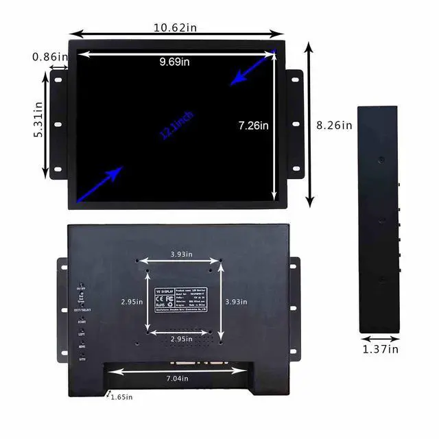 Alt view image 3 of 6 - 12.1 Inch 10 Points Touch Screen Industrial LCD Monitor 1024x768 | Supports VGA DVI Input,4:3 Aspect Ratio Display with Wall Mounting Brackets