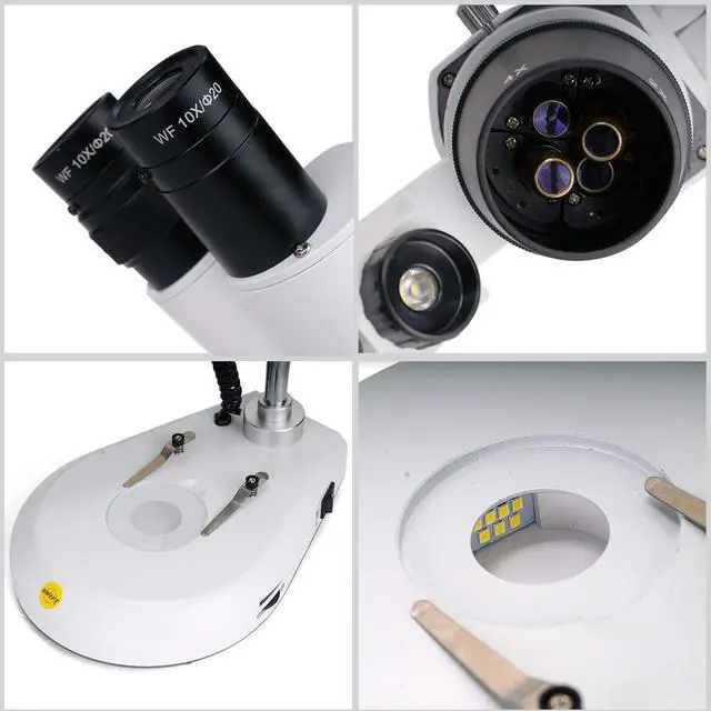 Alt view image 4 of 6 - S306S-20-2L Binocular Stereo Microscope, 20X/40X/80X Magnification, 360° Rotatable Forward-Mounted Head, Wide-Field 10X/20X Eyepieces, Upper & Lower LED Lights, Reversible Stage Plate