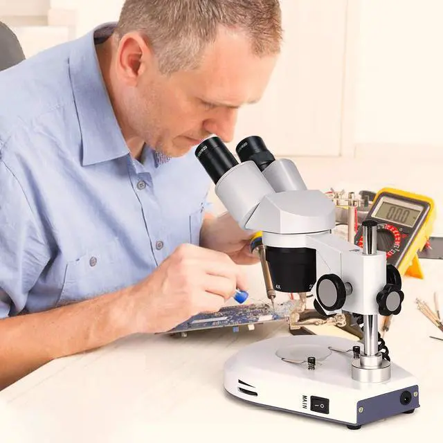 Alt view image 6 of 6 - S306S-20-2L Binocular Stereo Microscope, 20X/40X/80X Magnification, 360° Rotatable Forward-Mounted Head, Wide-Field 10X/20X Eyepieces, Upper & Lower LED Lights, Reversible Stage Plate