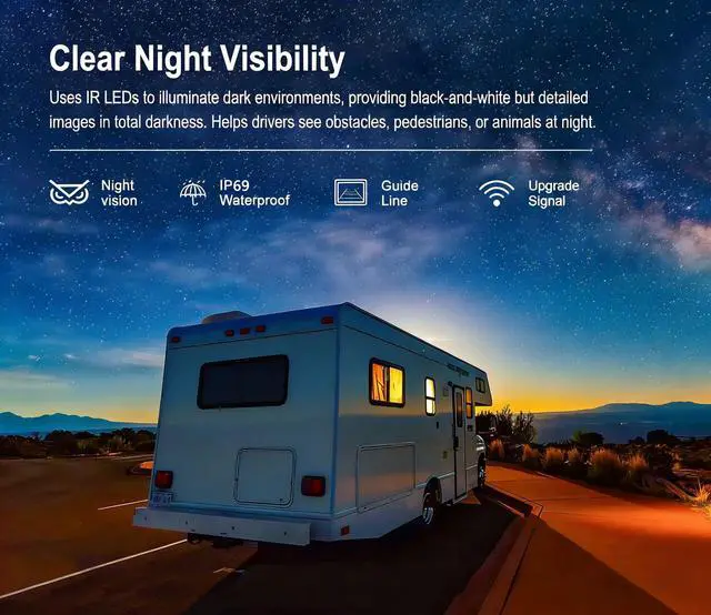 Alt view image 4 of 6 - 1080P FHD Digital Wireless Backup Camera System Kit for RV/Truck/Trailer/Van/Bus,Night Vision,7inch HD LCD Monitor,IP69 Waterproof Rear View Camera No Interference Record-HW02-M