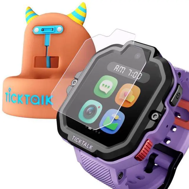 Main image of 5 Cellular Kids Smart Watch (AT&T's Network) with GPS Tracker & Video Calling, Power Base and Tempered Glass Screen Protectors (2 per Pack) Bundle - Smart Watch for Kids with Parent Apps