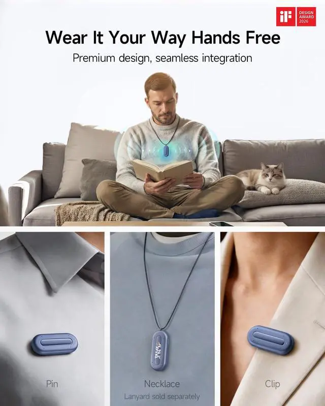 Alt view image 3 of 6 - Note Pod P1 AI Voice Recorder, Transcribe &Summarize, Wearable AI Note taker for Meetings, Calls & Productivity, Wi-Fi Sync, Support 120+ Languages, 64GB, Cosmic Blue