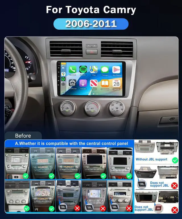 Alt view image 2 of 6 - 5G WiFi Android 15 Car Stereo for Toyota Camry 2006-2011 Wireless Carplay Android Auto,9 inch HD IPS Touch Screen Car Radio Support GPS/10band DSP Audio/Bluetooth/FM/SWC/Backup Camera