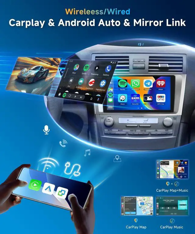 Alt view image 3 of 6 - 5G WiFi Android 15 Car Stereo for Toyota Camry 2006-2011 Wireless Carplay Android Auto,9 inch HD IPS Touch Screen Car Radio Support GPS/10band DSP Audio/Bluetooth/FM/SWC/Backup Camera