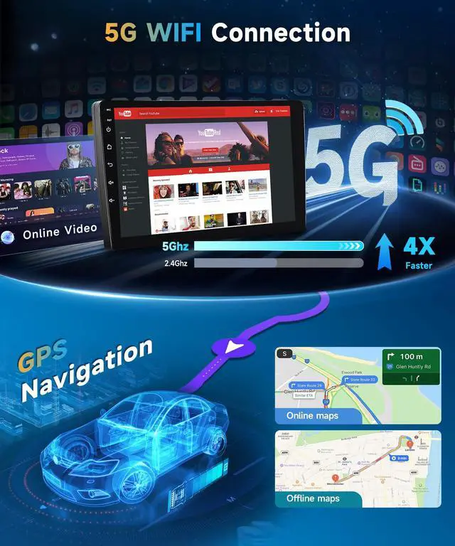 Alt view image 4 of 6 - 5G WiFi Android 15 Car Stereo for Toyota Camry 2006-2011 Wireless Carplay Android Auto,9 inch HD IPS Touch Screen Car Radio Support GPS/10band DSP Audio/Bluetooth/FM/SWC/Backup Camera