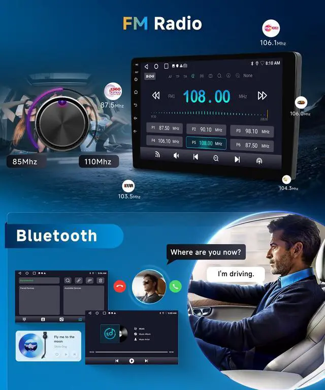 Alt view image 5 of 6 - 5G WiFi Android 15 Car Stereo for Toyota Camry 2006-2011 Wireless Carplay Android Auto,9 inch HD IPS Touch Screen Car Radio Support GPS/10band DSP Audio/Bluetooth/FM/SWC/Backup Camera