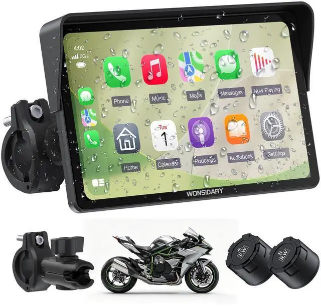 Main image of W722TPMS 7" Wireless Motorcycle CarPlay & Android Auto with TPMS | IP67 Waterproof Motorcycle GPS Touchscreen with Dual Bluetooth Audio,EQ, Light Sensor,USB/ACC Power for Riding