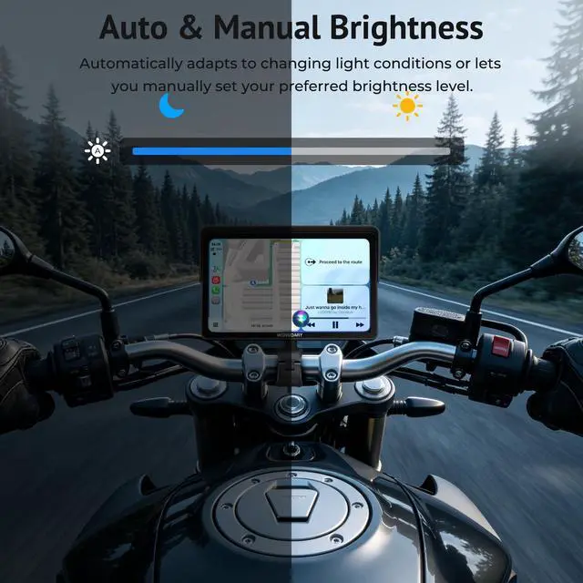 Alt view image 4 of 6 - W722TPMS 7" Wireless Motorcycle CarPlay & Android Auto with TPMS | IP67 Waterproof Motorcycle GPS Touchscreen with Dual Bluetooth Audio,EQ, Light Sensor,USB/ACC Power for Riding