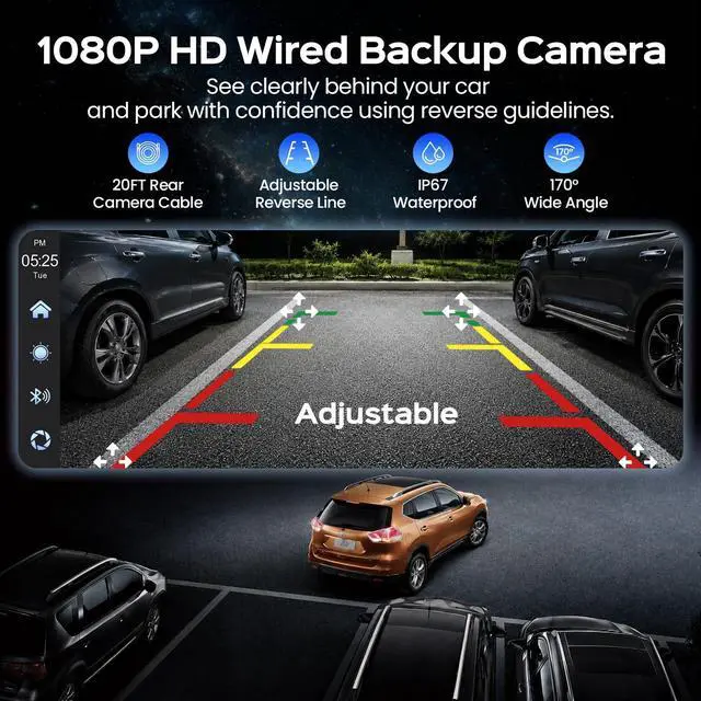Alt view image 5 of 6 - 10.3" Portable CarPlay Screen for Car with Rotatable 4K Dash Cam | Wireless Apple CarPlay & Android Auto/ Waterproof 1080P Backup Camera/ 64GB Card/ GPS Navigation/ Voice Control/ Mirror Link