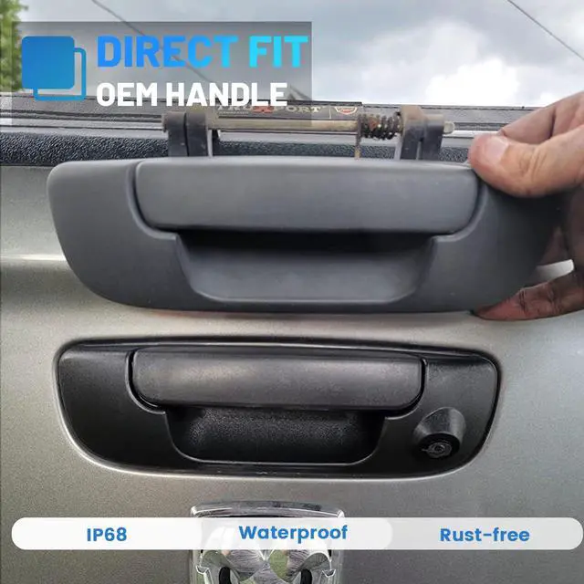 Alt view image 2 of 6 - Tailgate Handle Reverse Camera for 2002-2008 Dodge RAM 1500 2500 3500 Tailgate Latch Door Handle Aftermarket Reversing Back Up Rear View Backup Camera RCA Connector w/ 26FT Extension Harness