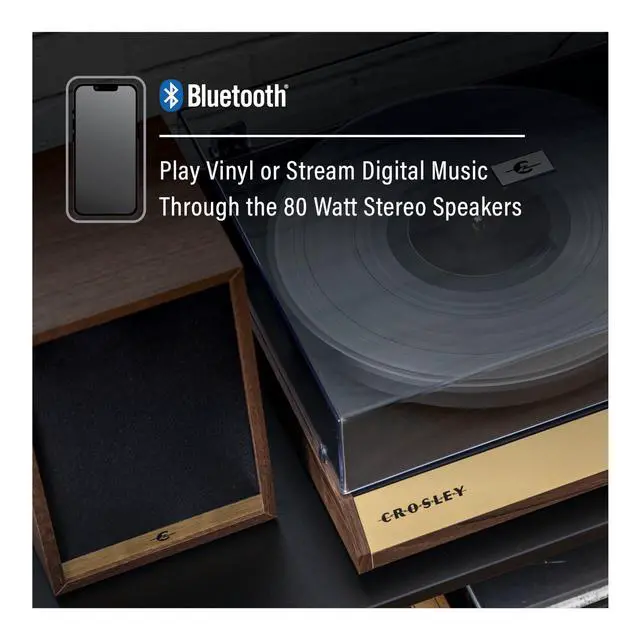 Alt view image 5 of 6 - C72A-WA Record Player with Speakers, Walnut | 2-Speed Turntable, ATN3600L Audio-Technica Cartridge, Standard 1/2" Mount, Bluetooth In, External Speakers, Steel Platter