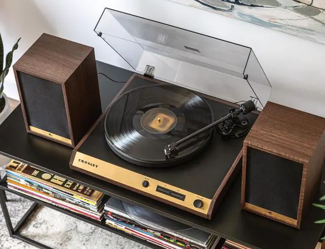 Alt view image 6 of 6 - C72A-WA Record Player with Speakers, Walnut | 2-Speed Turntable, ATN3600L Audio-Technica Cartridge, Standard 1/2" Mount, Bluetooth In, External Speakers, Steel Platter
