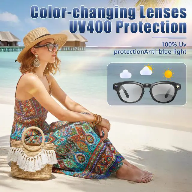 Alt view image 3 of 6 - AI Smart Glasses with Camera and Bluetooth, 8MP 4K Video Audio Recording Glasses with Translation & Voice Control, IP67 Waterproof Smart Glasses for Business & Outdoor