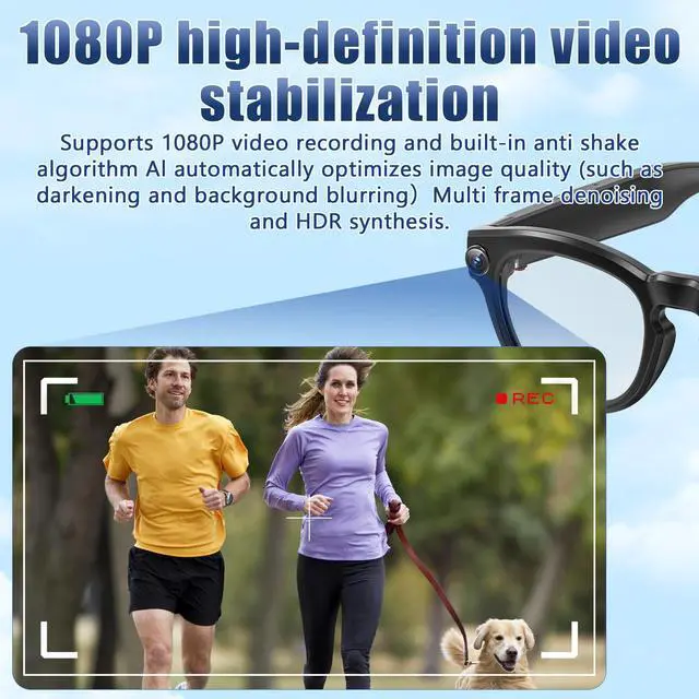 Alt view image 4 of 6 - AI Smart Glasses with Camera and Bluetooth, 8MP 4K Video Audio Recording Glasses with Translation & Voice Control, IP67 Waterproof Smart Glasses for Business & Outdoor