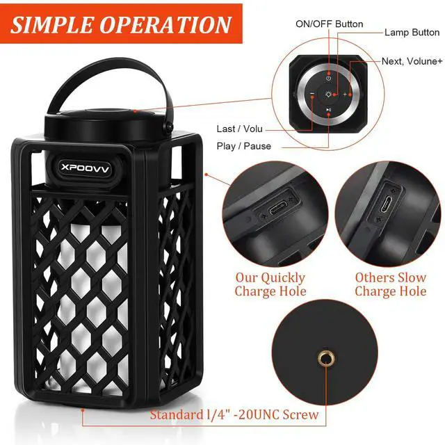 Alt view image 5 of 6 - Gifts for Men Him Husband Boyfriend, Waterproof Portable Bluetooth Speaker with LED Torch Flame Lights, 10W Deep Bass for Patio Garden Backyard Birthday Gifts (1 Pack)