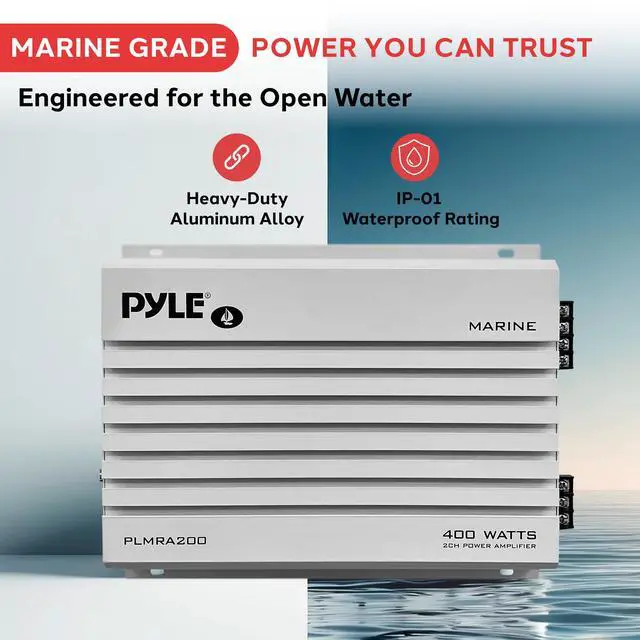 Alt view image 2 of 6 - Hydra Marine Amplifier Upgraded Elite Series 400 Watt 2 Channel Bridgeable Audio Amplifier- Waterproof, Dual MOSFET Power Supply, GAIN Level Controls, RCA Stereo Input & LED Indicator - PLMRA200