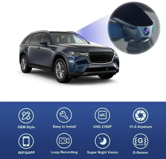 Alt view image 3 of 6 - 4K Dash Cam Suitable for Mazda CX-90 2023-2026 (HD2-6607, Packed with 2 Cables), Integrated OEM Look, 2160P UHD Video, WiFi & APP, Loop Recording, Easy to Use, Parking Sensor, 64GB Card