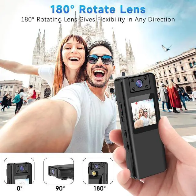 Alt view image 2 of 6 - Body Camera with Audio and Video Recording: 128GB Mini Worn Body Cam with 180° Rotating Lens, 1080P Wearable Bodycam with 9HR Battery Night Vision for Police Law Enforcement,Hiking,Travel,Cycling