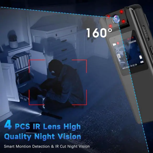Alt view image 4 of 6 - Body Camera with Audio and Video Recording: 128GB Mini Worn Body Cam with 180° Rotating Lens, 1080P Wearable Bodycam with 9HR Battery Night Vision for Police Law Enforcement,Hiking,Travel,Cycling