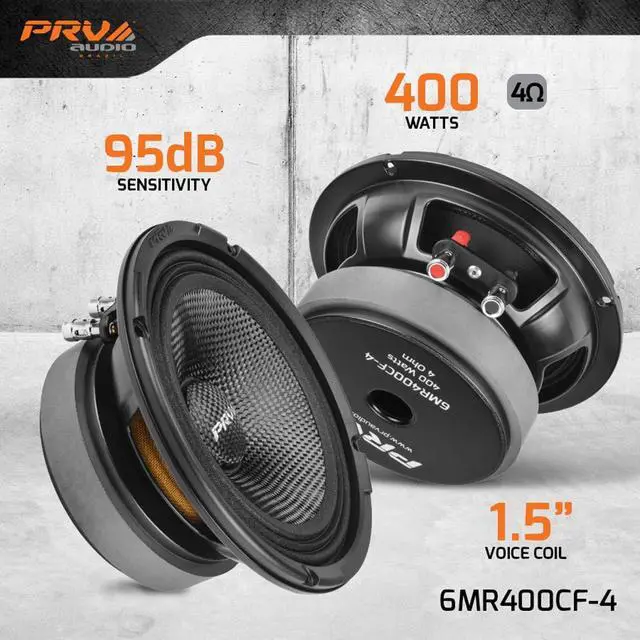 Alt view image 2 of 6 - Carbon Fiber 6.5" Midrange Speaker 400 Watts 4 Ohm Pair 6MR400CF-4 Water Resistant Car Audio Loudspeaker for Boat UTV 4-Wheeler Motorcycle and Door Panels (2 Speakers)