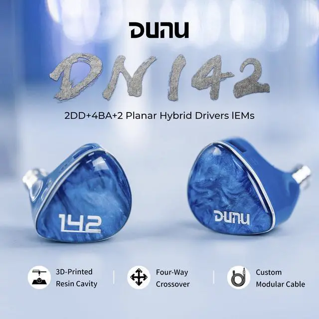 Alt view image 6 of 6 - DUNU DN142 in Ear Monitor, 1DD 4BA 2Planar Hybrid IEM, HiFi in-Ear Earphones with Silver-Plated OCC Cable for Musician Audiophile