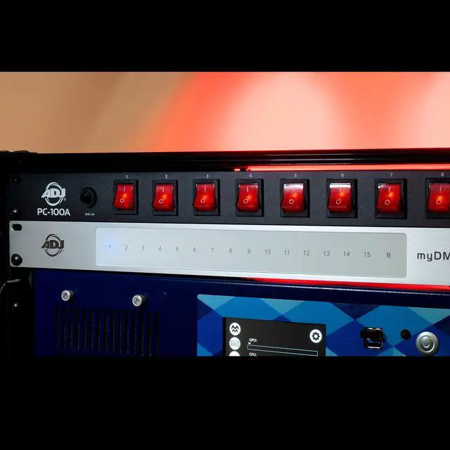 Alt view image 5 of 6 - PC100A power strip single rack space unit with 8 on off lighted toggle switches and 15 amp breaker