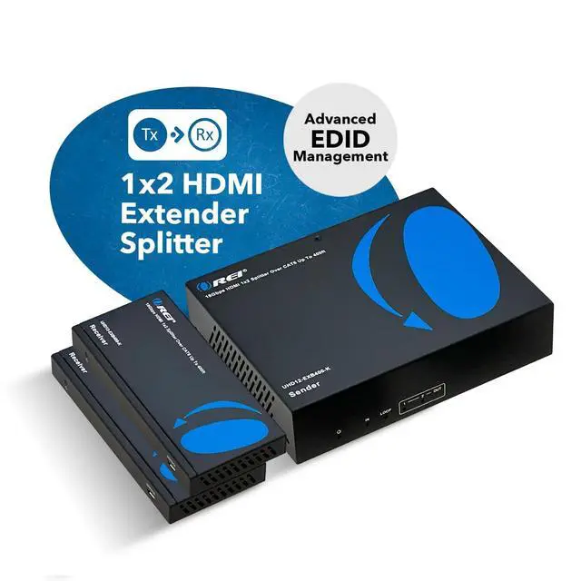 Alt view image 4 of 6 - 4K 1x2 HDMI Extender Splitter HDBaseT Over Single Cable CAT6/7 4K@60Hz 4:4:4 HDCP 2.2 with IR Remote EDID Management, HDR - Up to 400 Ft - Loop Out - Low Latency - Power Over Cable