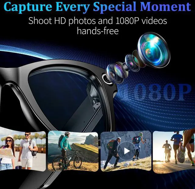 Alt view image 2 of 6 - AI Smart Glasses with 8MP Camera, 1080P Video & HD Photo, Bluetooth Audio, AI Voice Assistant, Real-Time Translation, Object Recognition, Noise-Cancel Calls, Photochromic +2 Sunglasses Lenses