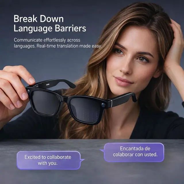 Alt view image 2 of 6 - Al Smart Glasses for Women and Men, Smart Glasses with Camera and Bluetooth, Real-Time Translation Glasses with Speakers, 8MP HD Recording Glasses, Open-Ear Smart Sunglasses for Travel, Work, Driving