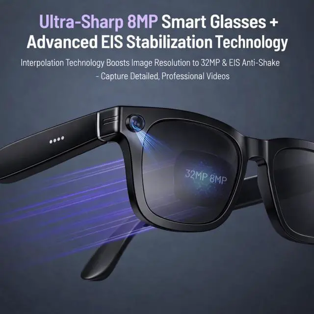 Alt view image 3 of 6 - Al Smart Glasses for Women and Men, Smart Glasses with Camera and Bluetooth, Real-Time Translation Glasses with Speakers, 8MP HD Recording Glasses, Open-Ear Smart Sunglasses for Travel, Work, Driving