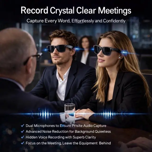 Alt view image 5 of 6 - Al Smart Glasses for Women and Men, Smart Glasses with Camera and Bluetooth, Real-Time Translation Glasses with Speakers, 8MP HD Recording Glasses, Open-Ear Smart Sunglasses for Travel, Work, Driving