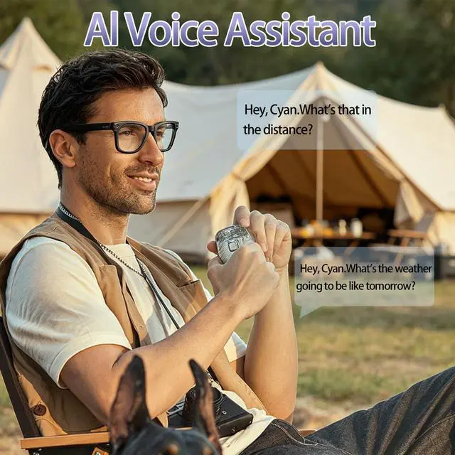 Alt view image 3 of 6 - AI Smart Glasses with 8MP Camera, 1080P Video Recording & Photos, Bluetooth | AI Voice Assistant, Real-Time Translation, Open-Ear Audio, Noise Cancelling Calls & Music, Photochromic +2 Sunglasses Lens