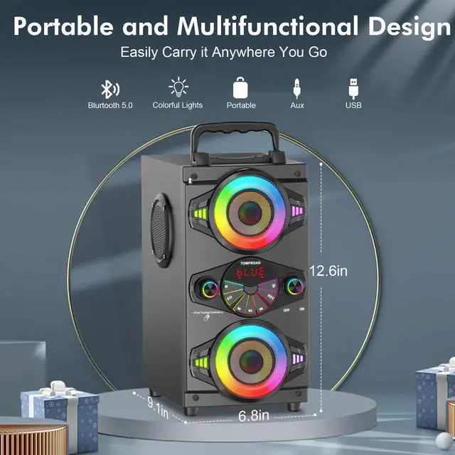 Alt view image 2 of 6 - Portable Bluetooth Speakers 60W Big Powerful Wireless Loud Stereo Bass Sound Boombox Home Party Speaker with Subwoofer, FM Radio, LED Colorful Lights