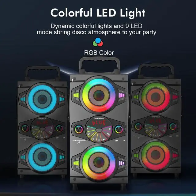 Alt view image 3 of 6 - Portable Bluetooth Speakers 60W Big Powerful Wireless Loud Stereo Bass Sound Boombox Home Party Speaker with Subwoofer, FM Radio, LED Colorful Lights