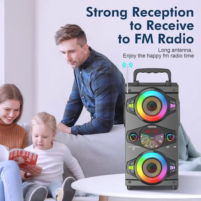 Alt view image 5 of 6 - Portable Bluetooth Speakers 60W Big Powerful Wireless Loud Stereo Bass Sound Boombox Home Party Speaker with Subwoofer, FM Radio, LED Colorful Lights