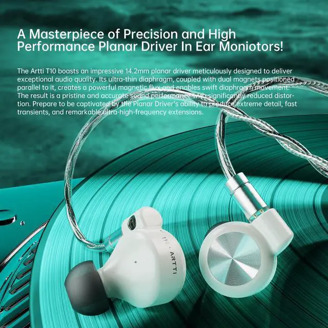 Alt view image 3 of 6 - T10 in Ear Earphone, 14.2mm Dual Magnetic Circuit Planar Driver HiFi IEM Earbuds, Wired in Ear Monitor, Gaming Earphone for Musician Singer Audiophile