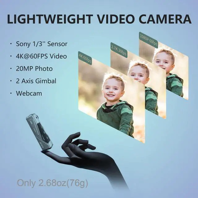 Alt view image 3 of 6 - EP7 Head Mounted Camera Vlog Camcorder, 4K 60FPS Wearable Camcorder | WiFi & APP | with 64G Card| Build-in 1000mAh Rechargeable Battery
