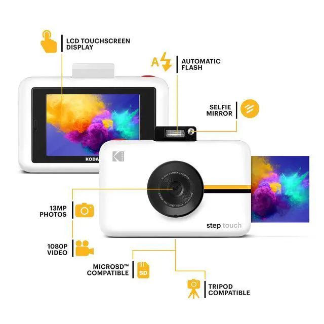 Alt view image 2 of 6 - Zink Step Touch | 13MP Digital Camera & Instant Printer with 3.5 LCD Touchscreen Display, 1080p HD Video (White) Starter Bundle