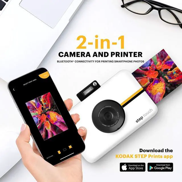 Alt view image 3 of 6 - Zink Step Touch | 13MP Digital Camera & Instant Printer with 3.5 LCD Touchscreen Display, 1080p HD Video (White) Starter Bundle
