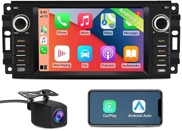 Main image of Car Radio for Jeep Wrangler 2007-2018, Dodge Ram 2009-2012 | Touch Screen Radio for Jeep Compass Patriot 2009-2016, Jeep Jk Radio Replacement, Carplay Android Auto, AM FM