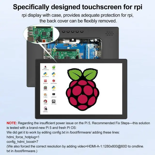 Alt view image 2 of 6 - 10.1 Inch Touchscreen Monitor - 1920x1200 HDMI Touch Screen Monitor, 10-Point IPS 16:10 Rpi Screen Display for Pi 5/4/3/2/Zero/B/B+ Win11/10/8/7 W/VESA,Speaker,Fan,Stand Driver-Free